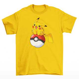 Camiseta Pikachu Bola Pokémon Amarelo Desenho Anime Filme Estampada Colorida Malha Fria Raio Rato em Oferta na Shopee