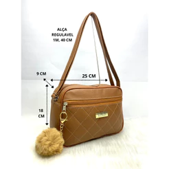 Bolsa Feminina Transversal Casual Pequena 25x18 Alça Regulável + Pompom