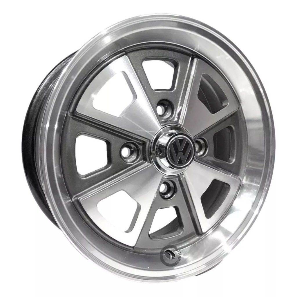 Kit 4 Rodas Aro 15 Fusca Vw Porsche 4x130 Grafite Diamantado Parafusos e Bicos de Brinde R84