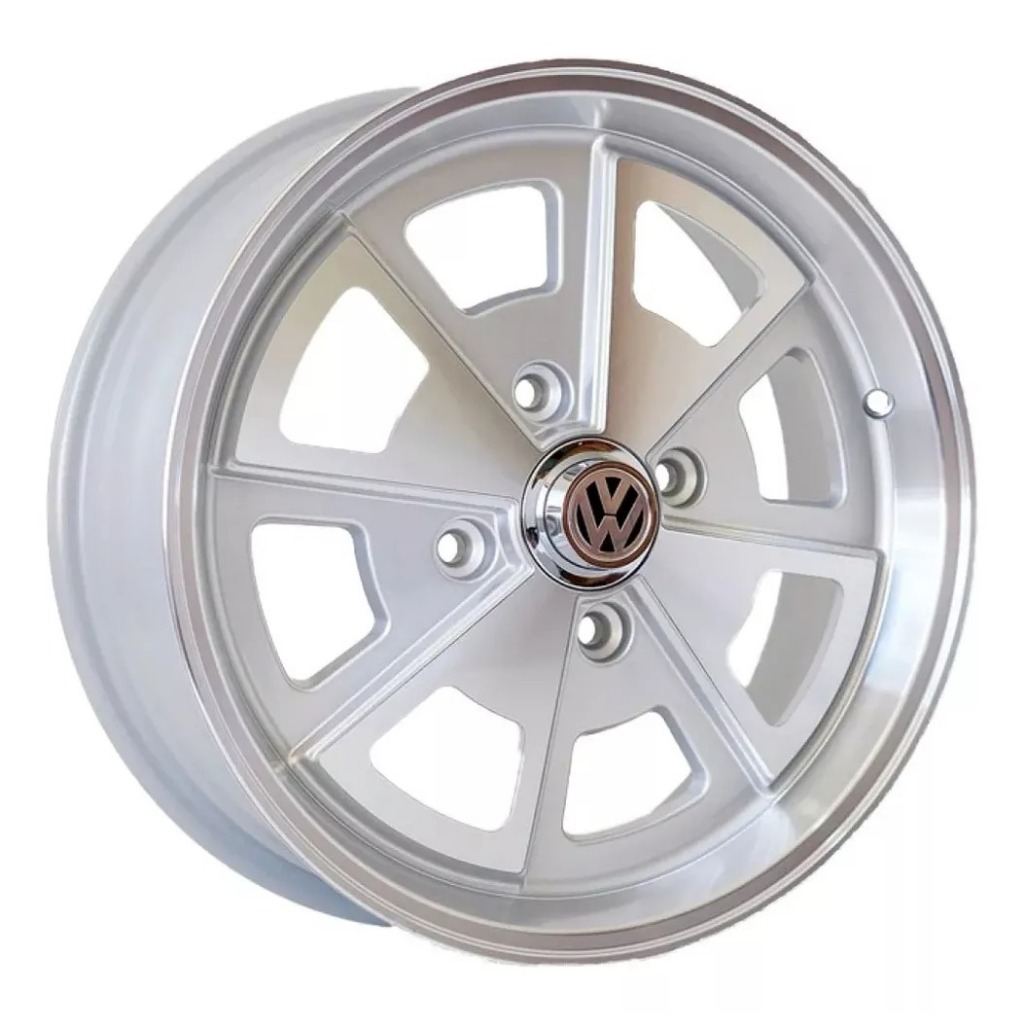 Kit 4 Rodas Aro 15 Fusca Vw Porsche 4x130 Prata Diamantado Diamantado Parafusos e Bicos de Brinde R84