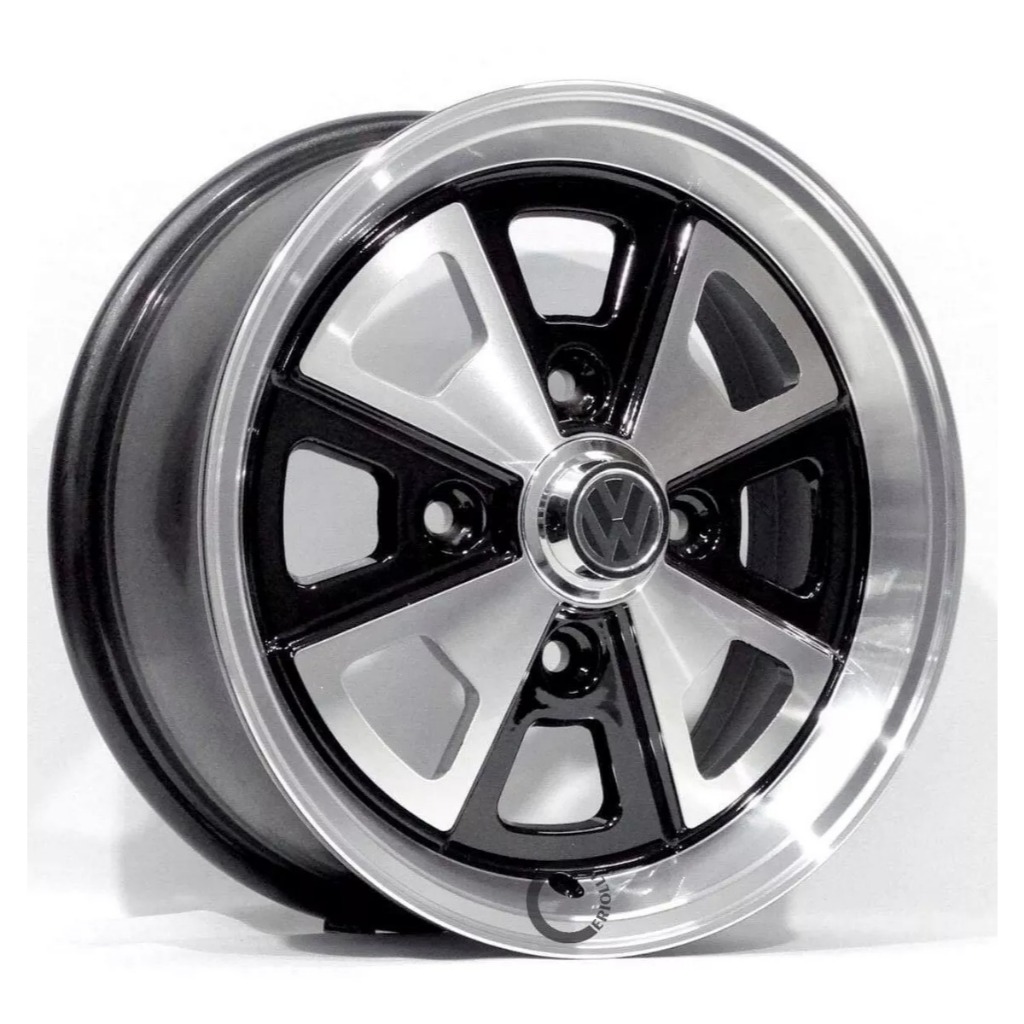 Kit 4 Rodas Aro 15 Fusca Vw Porsche 4x130 Preto Diamantado Parafusos e Bicos de Brinde R84