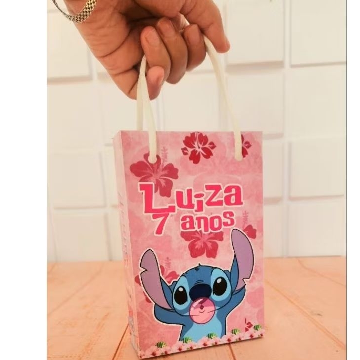 Pegue e Monte - Sacolinhas Surpresa Personalizada festa Stitch | Caixinha com nome e idade Stitch Chiclete