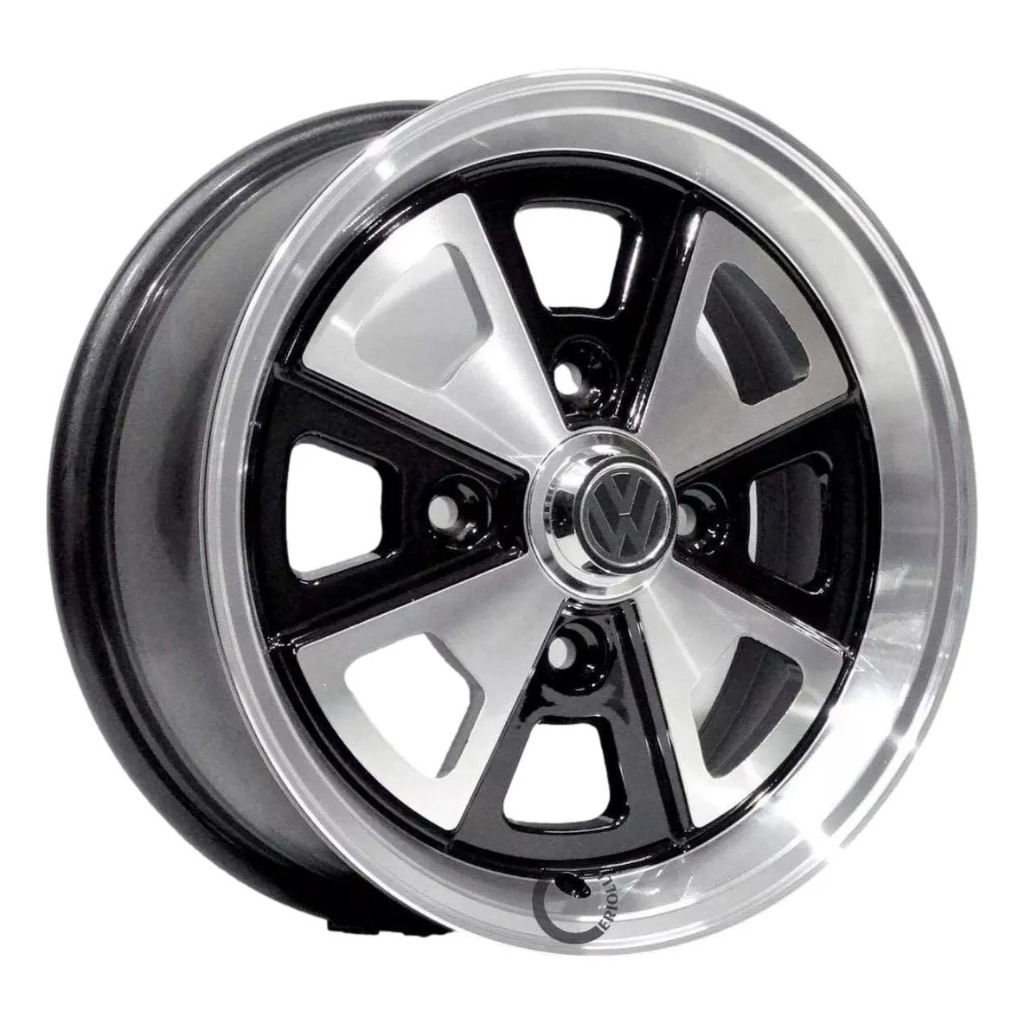Kit 4 Rodas Aro 15 Fusca Vw Porsche 4x130 Grafite Preto Prata Diamantado Parafusos e Bicos de Brinde