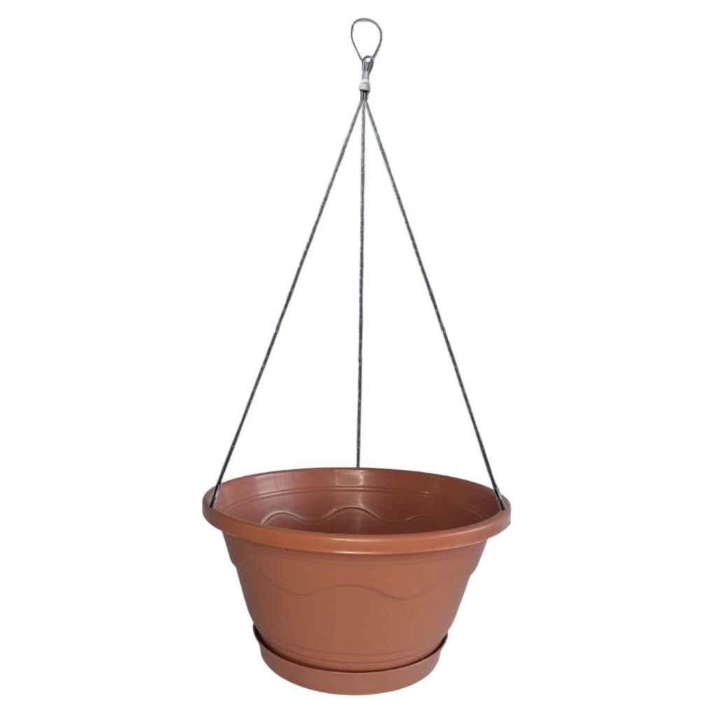 Kit Vaso Cuia Suspenso Completo Com Prato e Cabo de Aço Corrente Para Pendurar Samambaia Pendente 01 Terracota Cerâmica