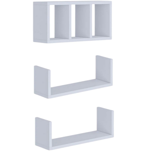 Kit nicho decoração e organização em MDF na cor branca com 3 peças (2 peças + U)