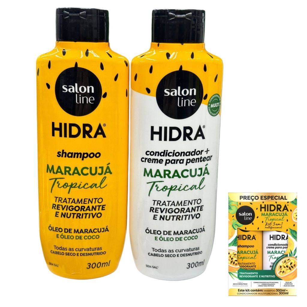 Kit Shampoo e Condicionador Salon Line Hidra Maracuja Tropical 3 em 1 Multifuncional 300ml