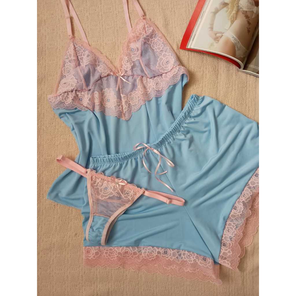 SHORT DOLL PIJAMA LIGANETE BICOLOR 3 PEÇAS do PP ao Plus em Oferta na Shopee