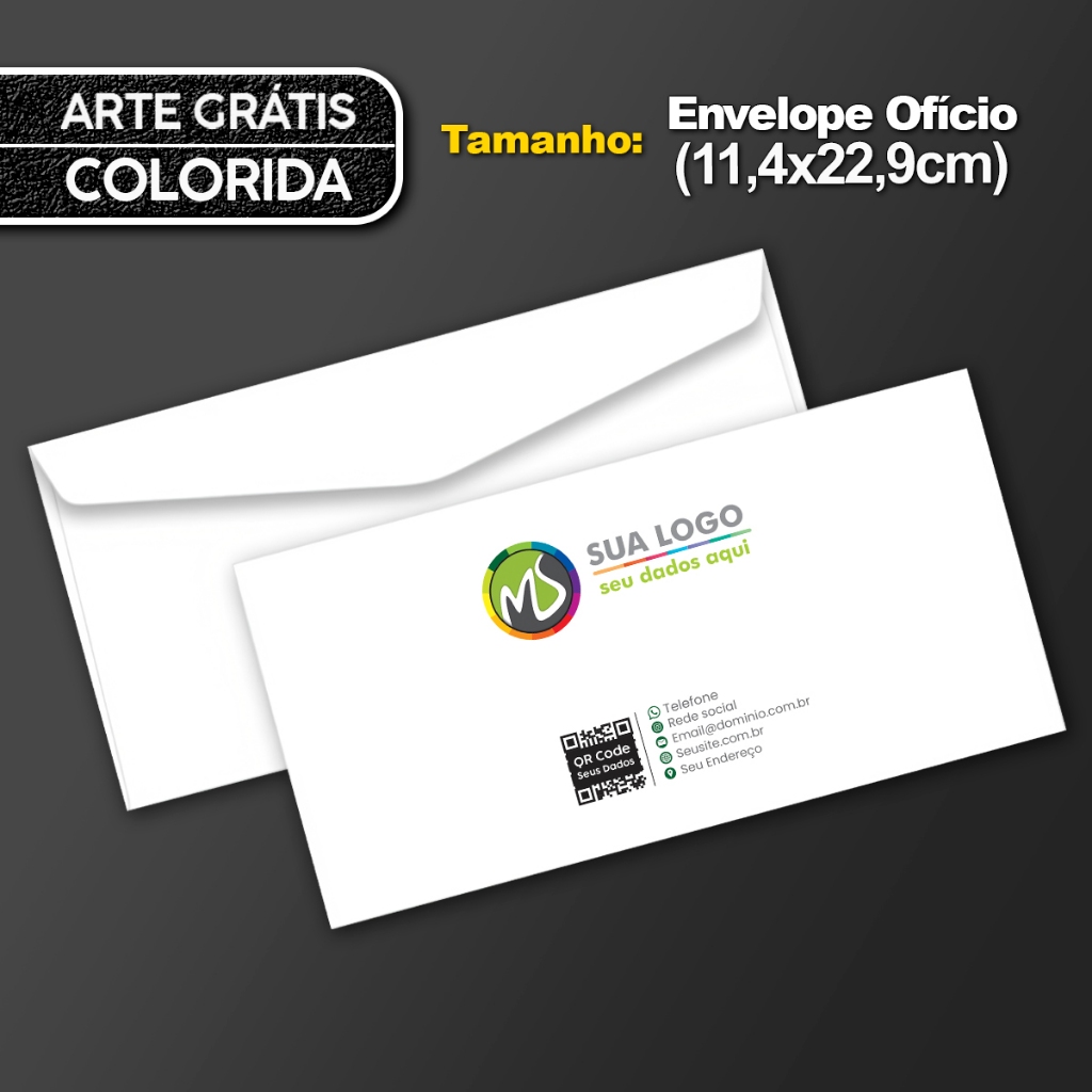 Envelope Personalizado Ofício/Carta - Arte Grátis - Papel Offset 90g. Colorido com Logo Marca