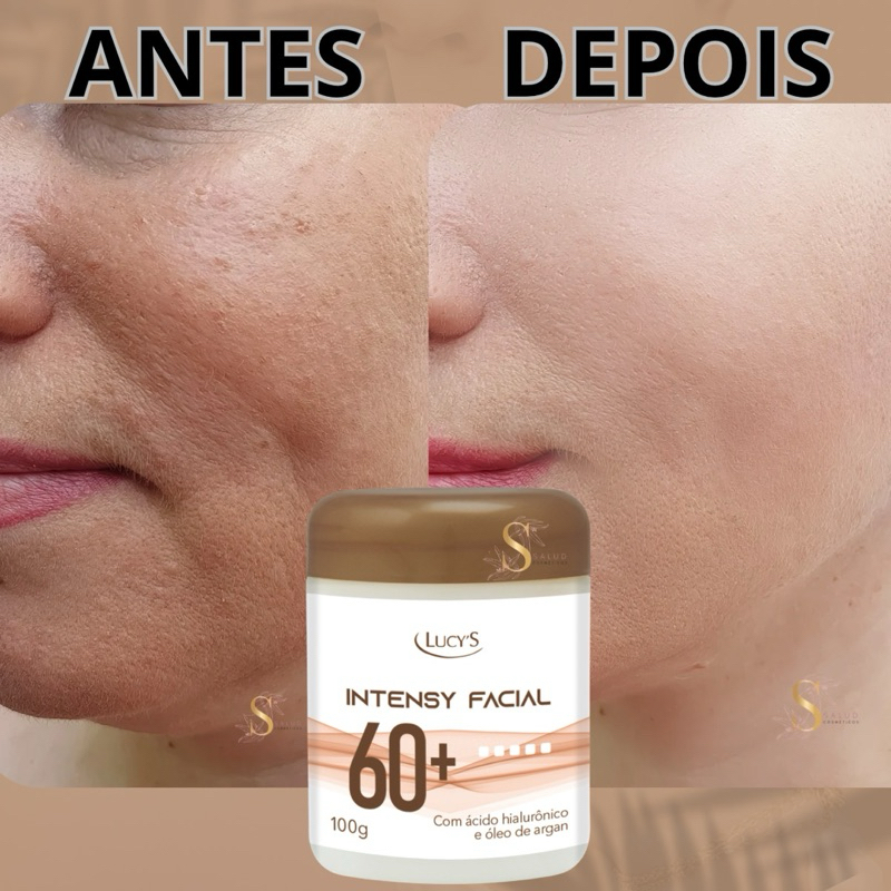 Creme Facial Antirrugas Rosto 60 com Ácido Hialurônico Óleo de Argan Vitamina E Colágeno 100g