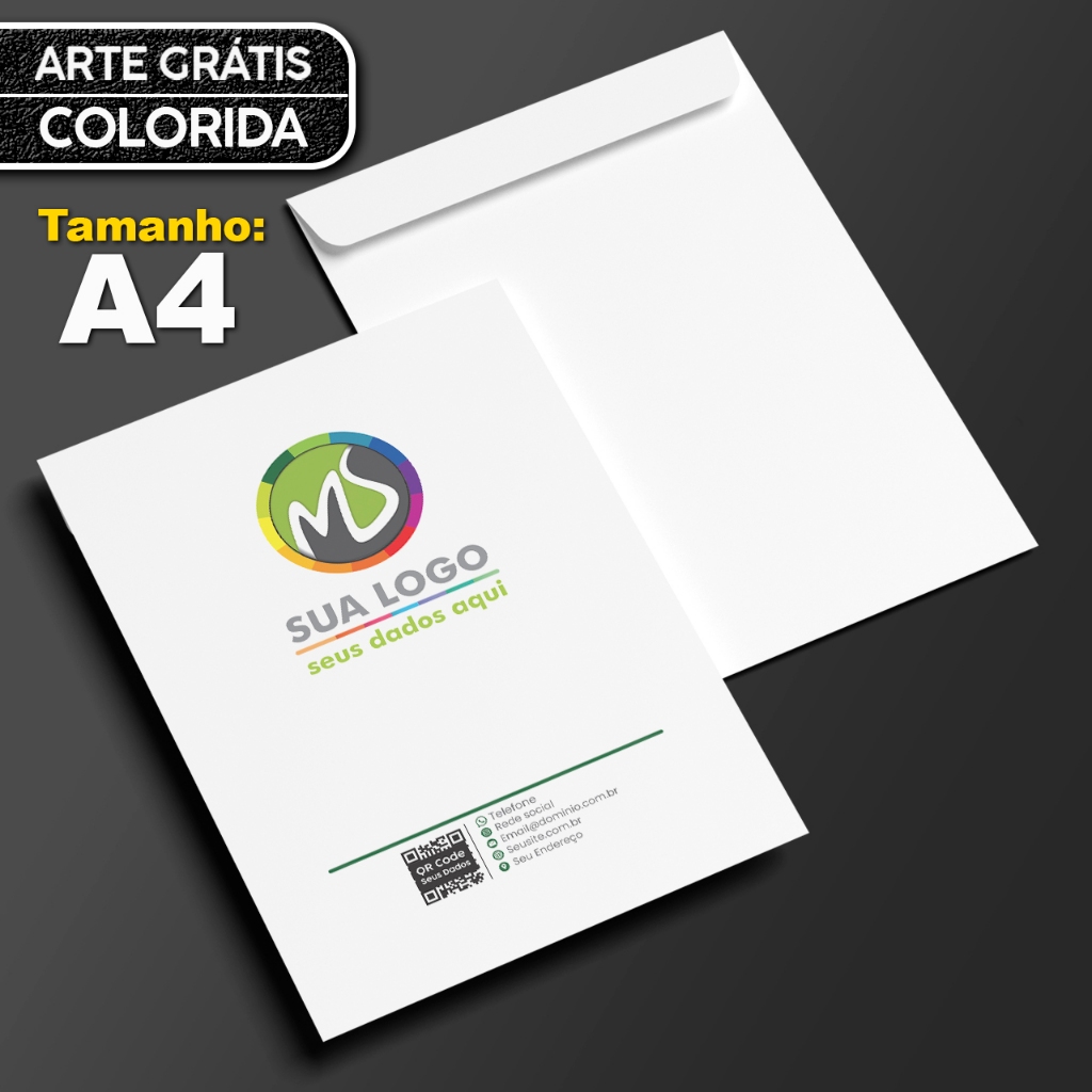 Envelope Personalizado A4 - Arte Grátis - Papel Offset 90g. (Variação de Quantidades)