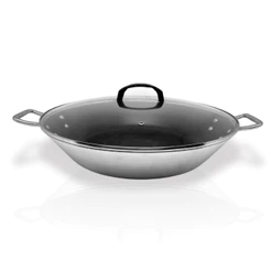 Paellera 40cm Teflon Antiaderente Com Tampa De Vidro | Panela Grande Paella Profissional Premium