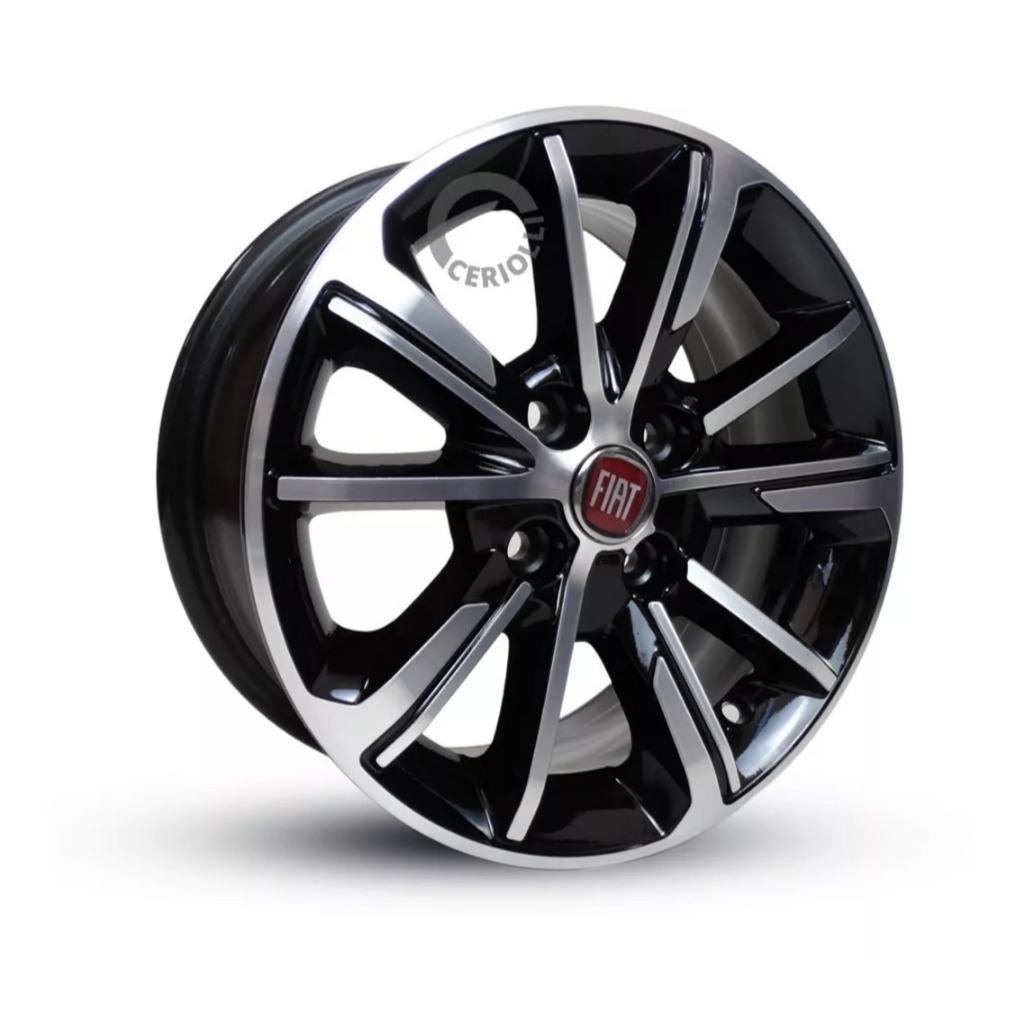 Kit 4 Rodas Aro 14 Fiat Cronos 4x98 Preto Diamantado Uno Palio Strada Bicos de Brinde S03