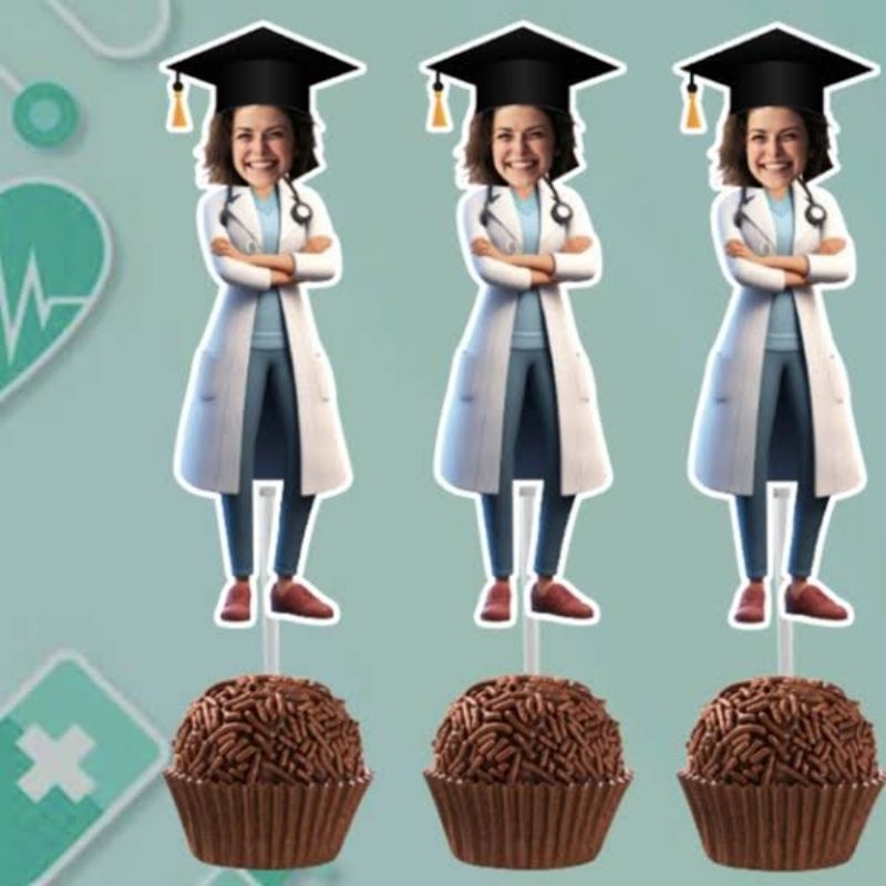 Kit topper para docinhos rostinho personalizado Corpinho Medicina/Enfermagem/Formatura/ Medicina, topper para docinho