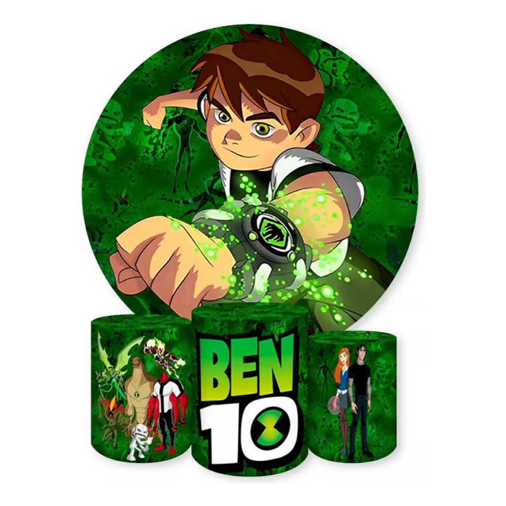 Kit Capa Decorativa - Painel Redondo + 3x capas de Cilindro - Print Gráfico Em Tecido Temático Festa/Aniversário Ben-10 em Oferta na Shopee