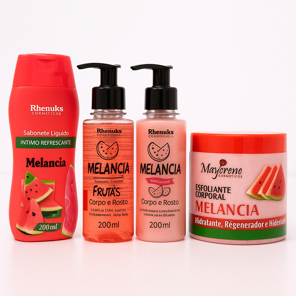 Kit Corporal Completo Melancia 4 Prod. - Sabonetes, Hidratante, Esfoliante