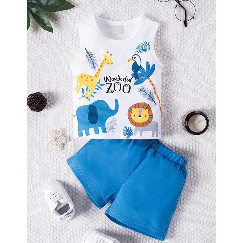 Conjunto infantil Menino Gráficos de Letra & Cartoon Top Tank & Shorts