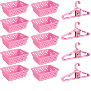 Cesto Organizador e Cabide infantil Kit 10 Cestinhas e 20 Cabides Rosa Para Bebe em Oferta na Shopee