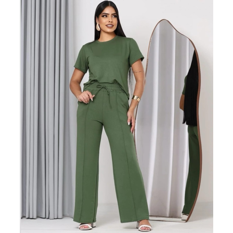 Conjunto moletinho feminino inverno outono moda manga curta em Oferta na Shopee