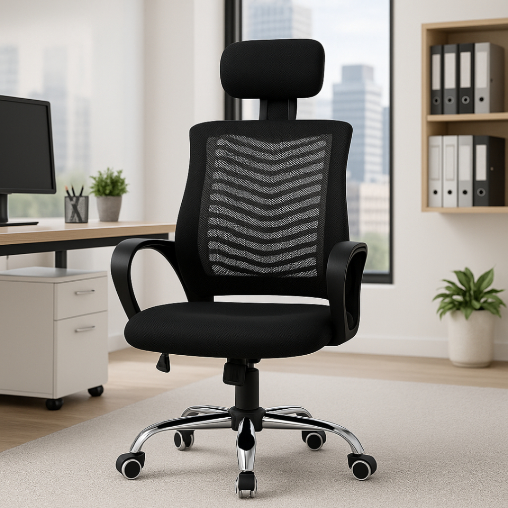 Cadeira Presidente para Escritório Diretor Com Encosto de Cabeça + Banco Ajustável