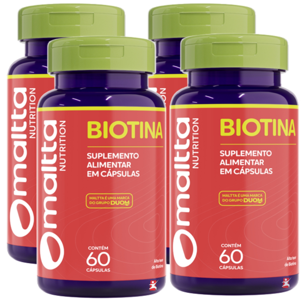 KIT 4 BIOTINA B7 42MCG VITAMINA H CABELO, PELE E UNHAS 1 AO DIA TOTAL 240 CÁPSULAS - MALTTA NUTRITION
