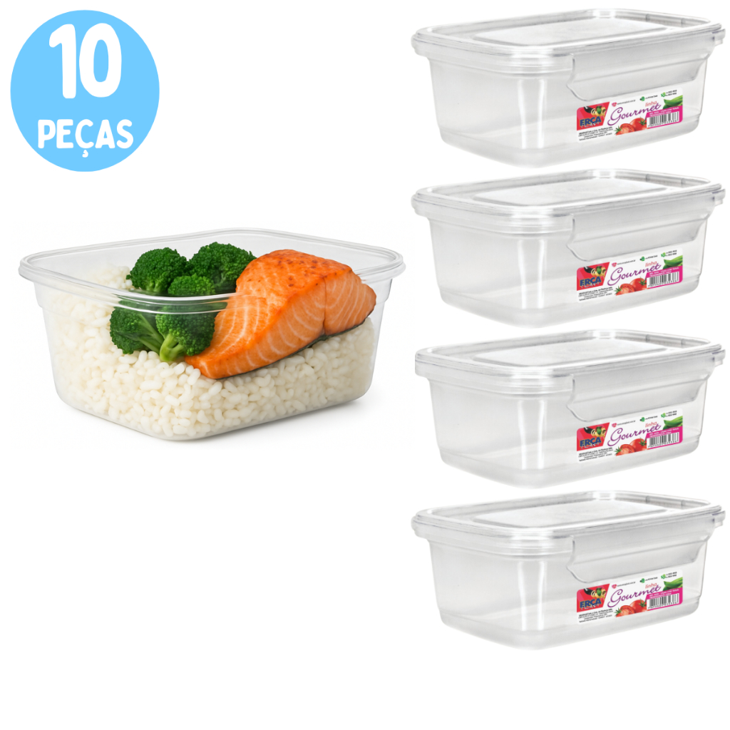 Kit até 10 Potes Marmita 750ml Com Trava Hermetico de Plastico Microondas e Freezer em Oferta na Shopee