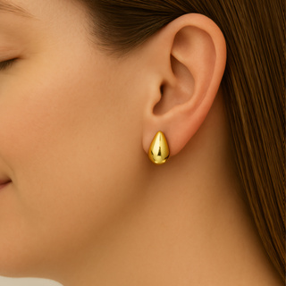 Brinco Feminino Gota D' Água Liso Folheado a Ouro 18K em Oferta na Shopee