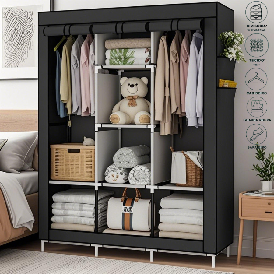 Guarda Roupa Arara Solteiro ou Casal Organizador de Roupa Portátil Desmontável