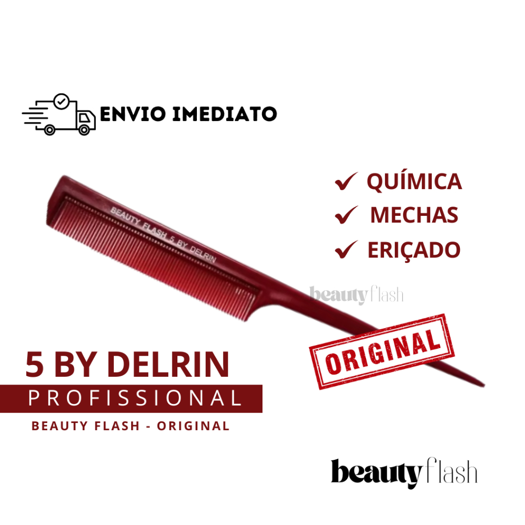 Pente 5by Delrin Beauty Flash Original Para Mechas Química Eriçado Pente Vermelho em Oferta na Shopee