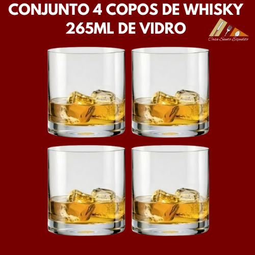 CONJUTO KIT COM 4 PÇS Copo De Vidro Para Whisky Bar Rocks Nadir Figueiredo 265ml ENVIO IMEDIATO