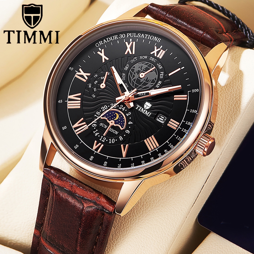 Relógio Masculino Modelo 9092, Quartzo com Pulseira de Couro, Mostrador 40,5mm, À Prova d'Água Diária