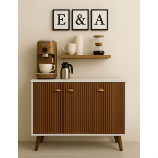 QUEIMA DE ESTOQUE - Aparador Buffet E&A 3 Portas com Pés Retro Cantinho Do Café em Oferta na Shopee