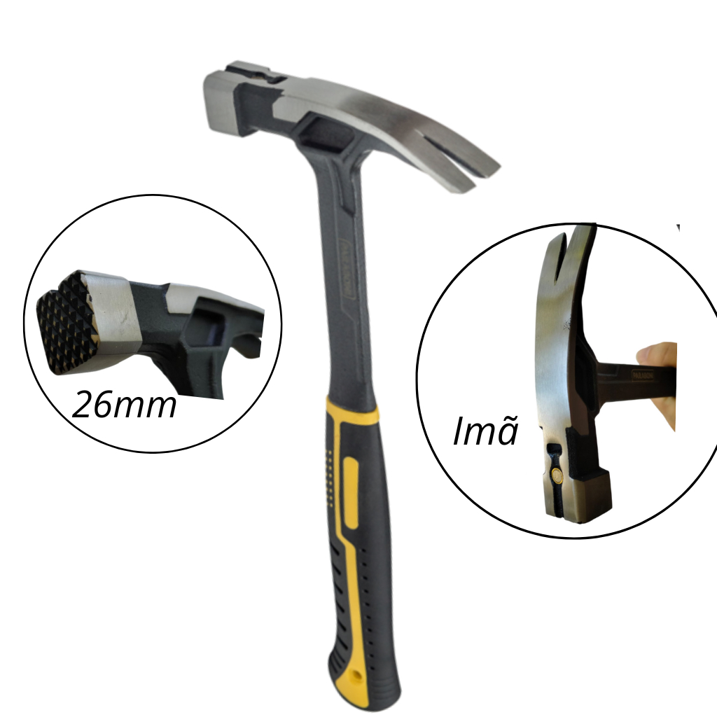 Martelo Unha Forjado Com Imã Cabo Emborrachado 35cm Resistente