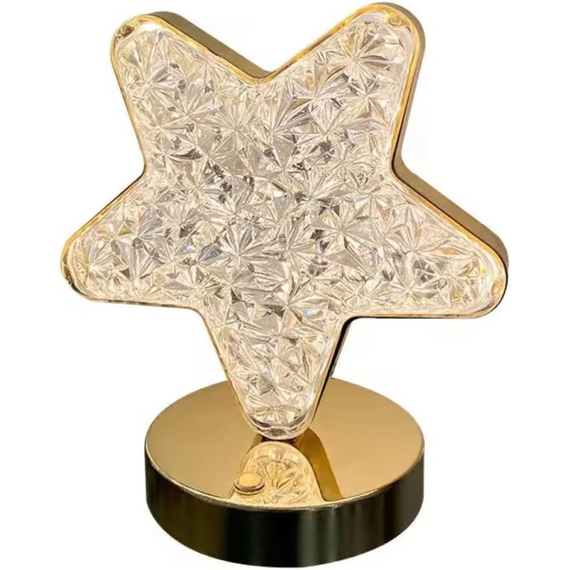 Luminária de Mesa Cristal, Abajur Recarregável LED com 3 Cores, Toque Estrela