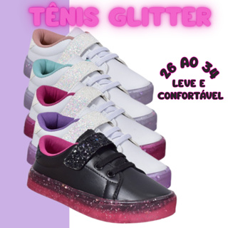 Tênis Infantil Menina Solado Com Glitter Super Macio Casual em Oferta na Shopee