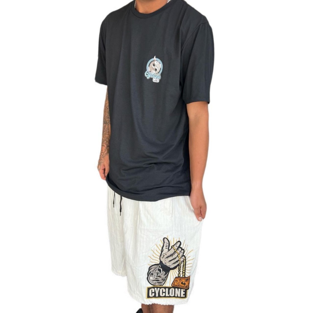 Kit Bermuda New Cyclone + Camiseta Preta Cyclone