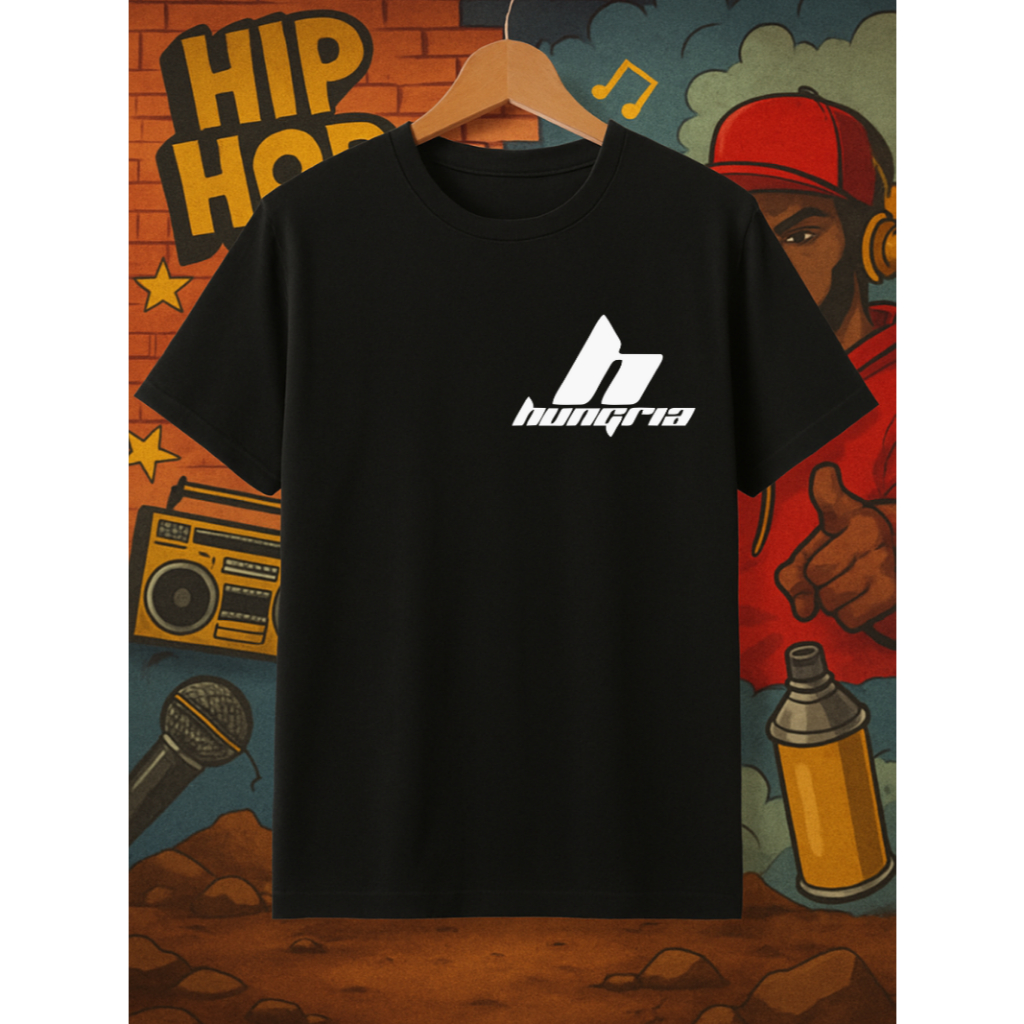 Camiseta Hungria Music Camisa Várias Cores Hip-hop  Premium Streetwear Gola Redonda Unissex Feminino Masculino Algodão