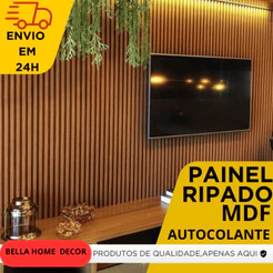 Kit Até 100 Placas Ripadas Painel de Parede Adesivo 45x10cm Laminado Decoração Sala - ENVIO FULL