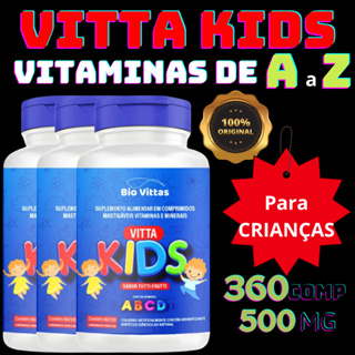 VITAMINA INFANTIL - Mastigável Vitta Kids - Sabor Tutti Frutti - 120 COMP - completa - BIO VITTAS em Oferta na Shopee