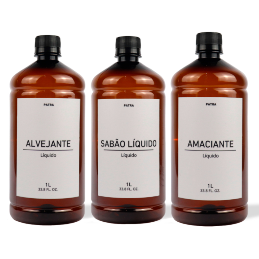 Kit 3 Frascos PET Âmbar 1L Sabão Líquido Amaciante e Alvejante PATRA em Oferta na Shopee