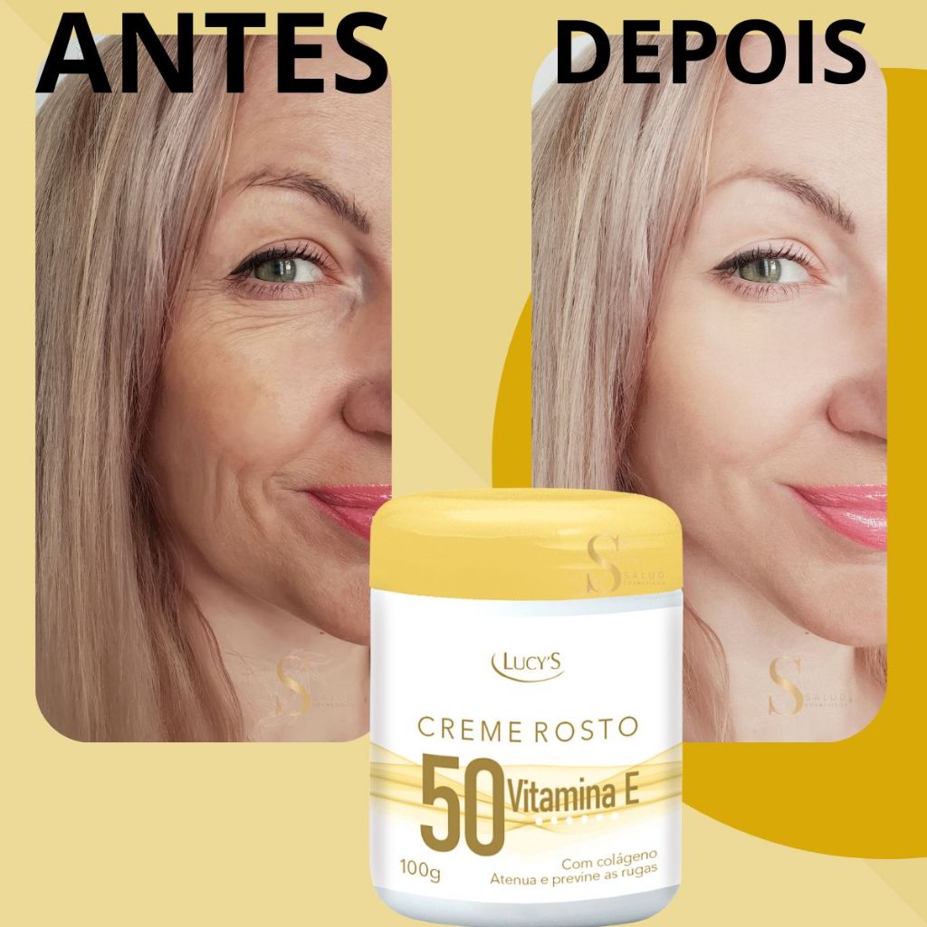 Creme Rosto 50 com Colágeno e Vitamina E Rugas Antirrugas Antissinais Lucy's 100g. em Oferta na Shopee