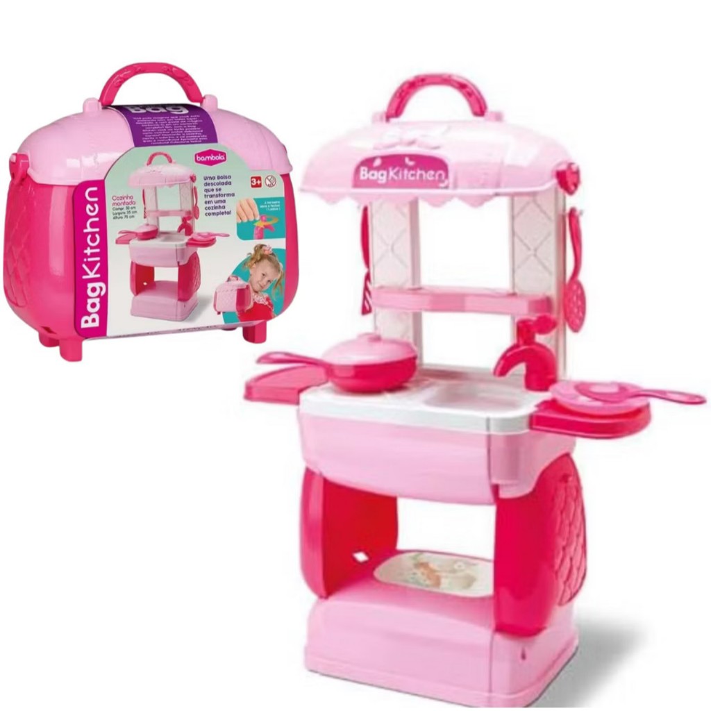 Cozinha Grande Infantil Completa Água Mini Fogão E Acessórios Bag Kitchen - Bambola