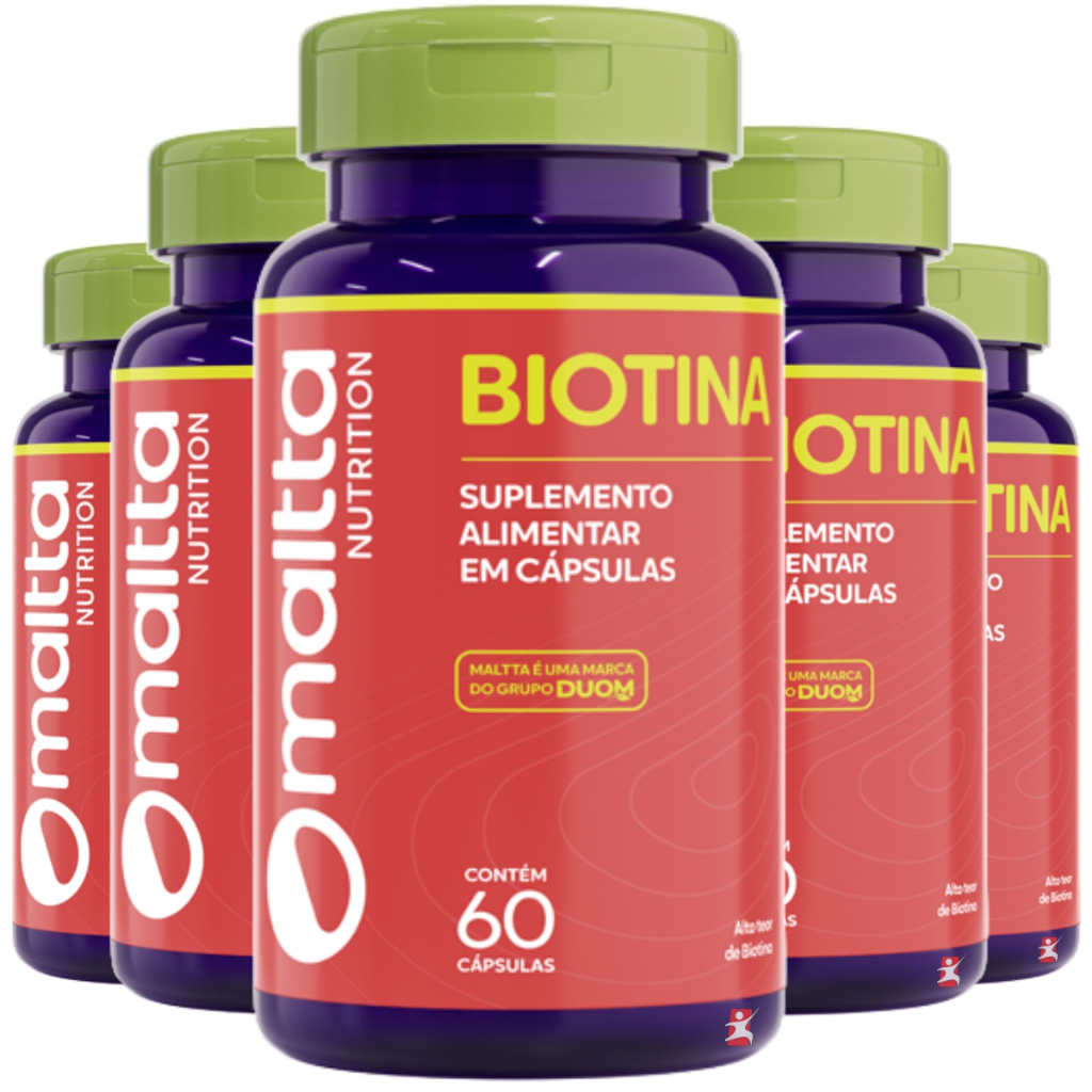 KIT 5 BIOTINA B7 42MCG VITAMINA H CABELO, PELE E UNHAS 1 AO DIA TOTAL 300 CÁPSULAS - MALTTA NUTRITION