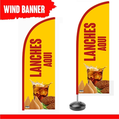 Wind Banner modelo Lanches Aqui Banner para Lanchonete com Impressão Dupla Face em Oferta na Shopee