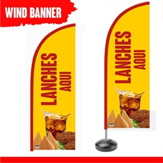 Wind Banner modelo Lanches Aqui Banner para Lanchonete com Impressão Dupla Face em Oferta na Shopee