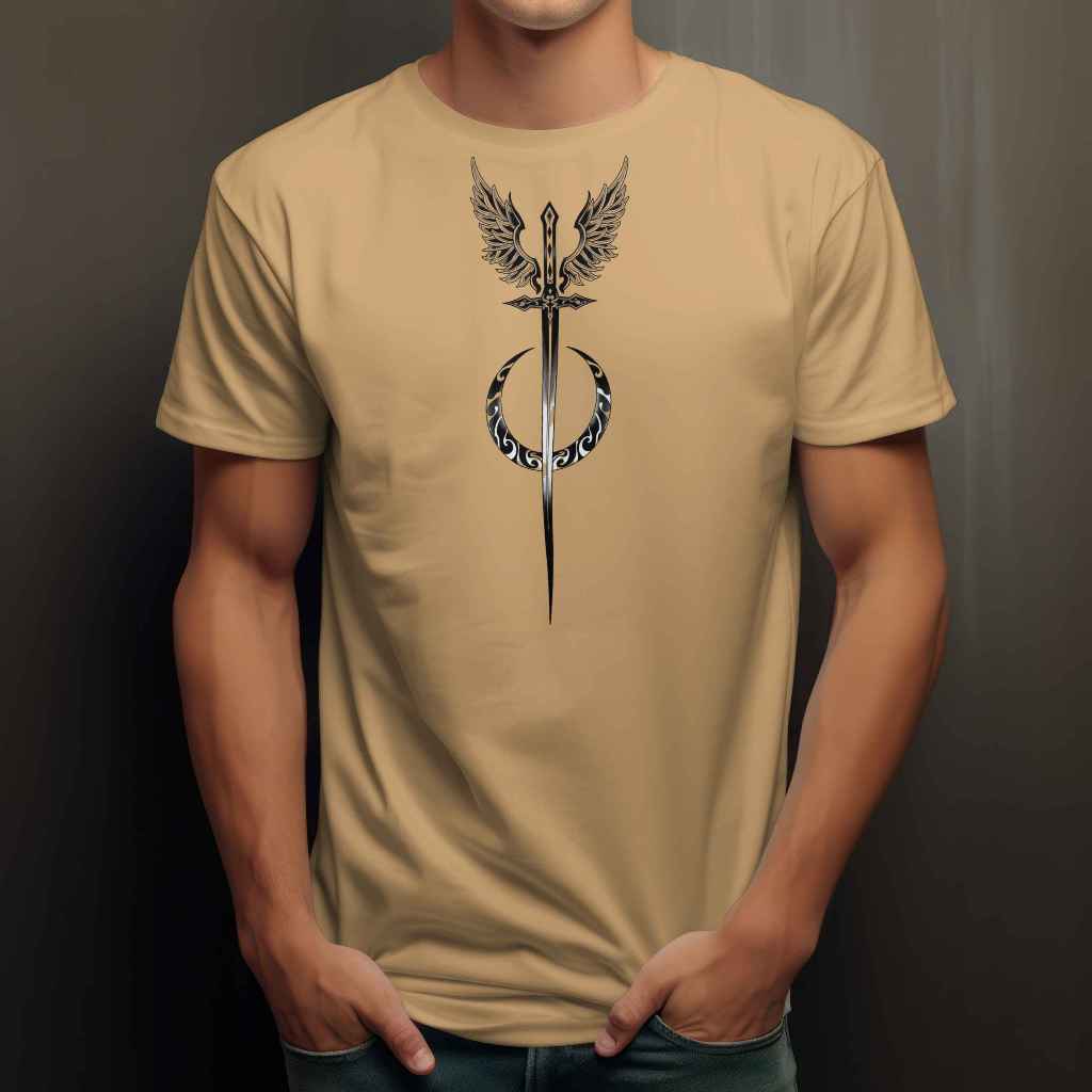 Camiseta Lisa Cores Diversas Estampa Espada Lua Confortavel E respiravel
