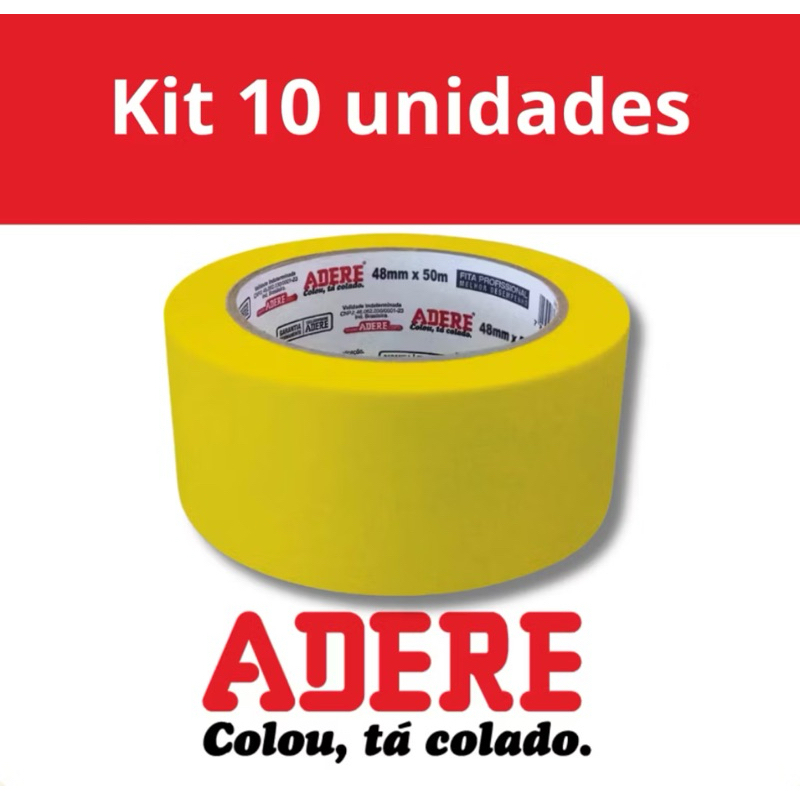 Kit 10 Fitas Crepe Amarela Automotiva Adere 48x40