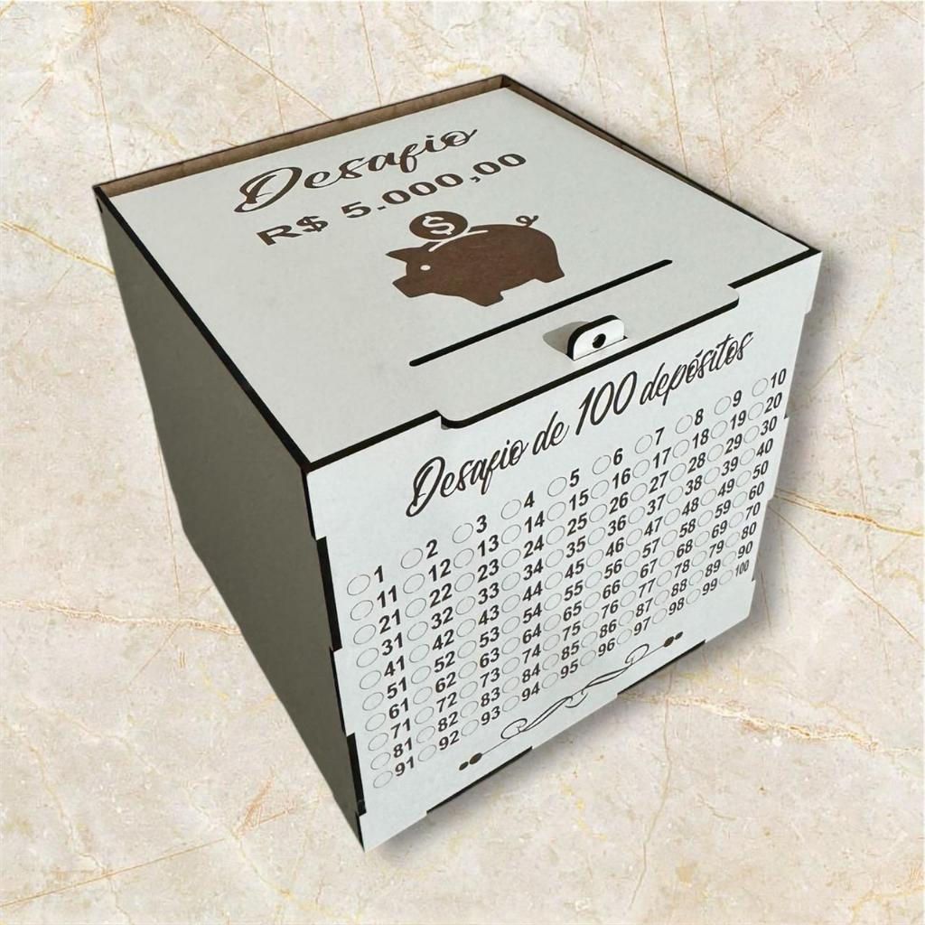 Caixa Cofre Desafio 100 Depósitos MDF Branco 20x20cm