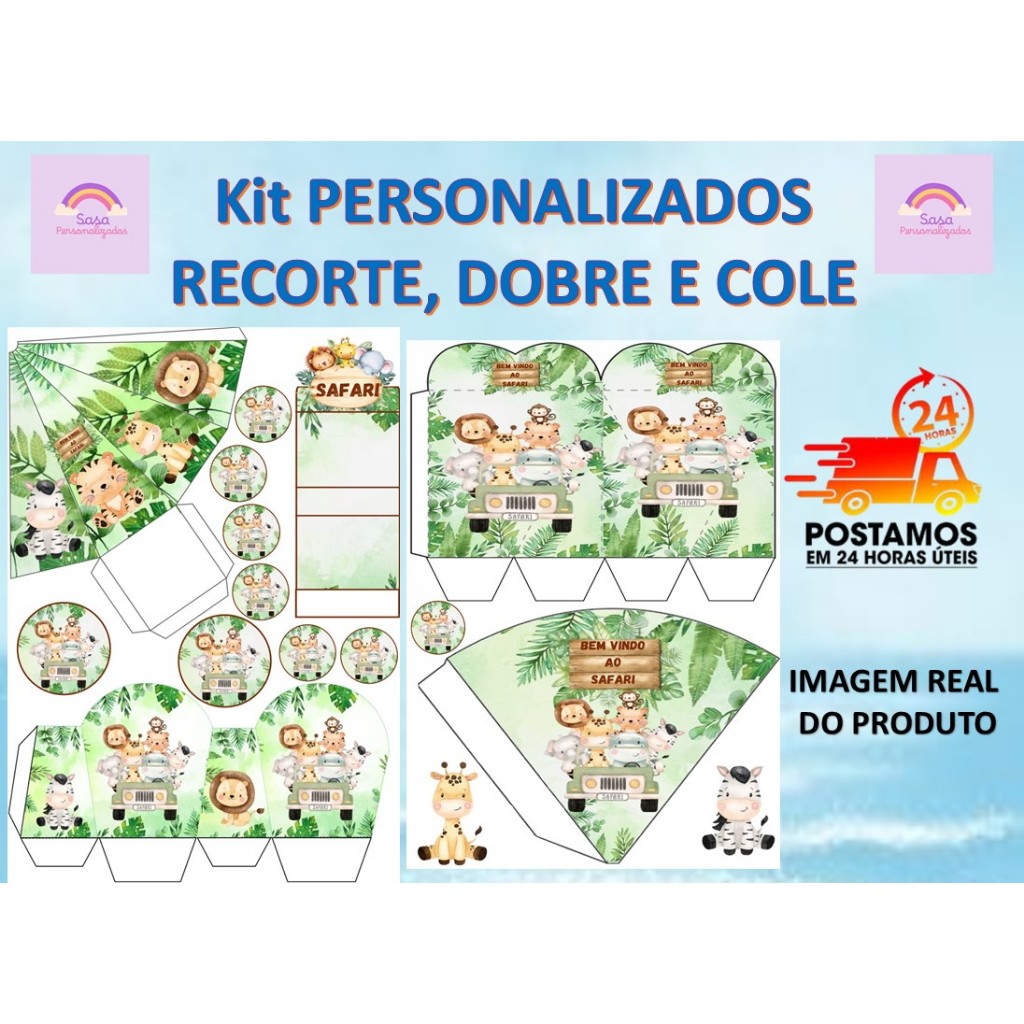 TEMA SAFARI LEMBRANCINHA COM OU SEM NOME - 80/160 ITENS - ENVIO EM 24H em Oferta na Shopee