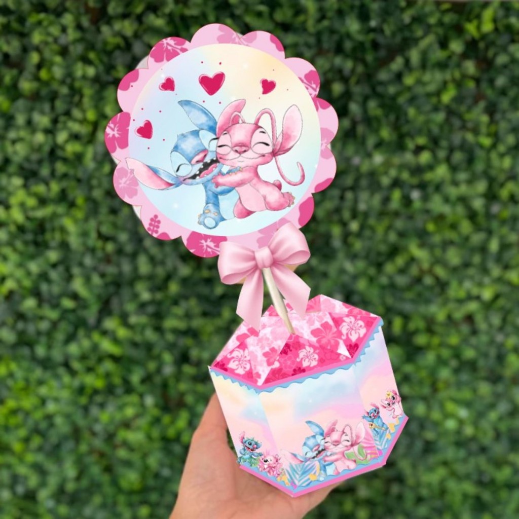Kit de Centro de mesa Angel e do Stitch | Arranjo Enfeite Cachepô | Lembrancinha | Festa | Personalizado