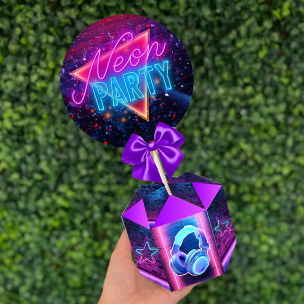 Kit de Centro de mesa Neon  | Arranjo Enfeite Cachepô | Lembrancinha | Festa | Personalizado
